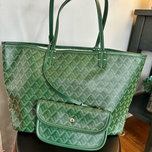 Green Coated Canvas Tote w/ Pouch | Large